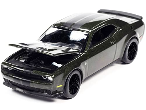 2019 Challenger SRT Hellcat F8 Green Met. w/Twin Black Stripes Limited Edition to 13904 pcs Worldwide 1/64 Diecast Model by Autoworld 64322-AWSP076 B