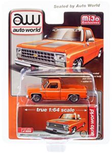 mijo exclusives 1980 chevy silverado pickup truck orange met. w/silver stripes limited edition to 6000 pieces worldwide 1/64 diecast model car by auto world cp7806