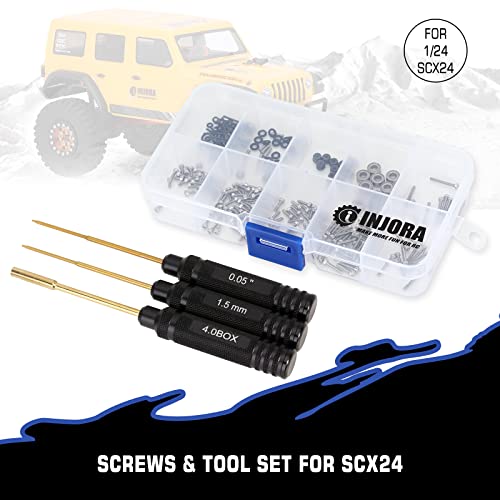 INJORA RC Car Tool Kit-3pcs Hex Screwdriver 0.05inch 1.5mm, Hex Nut Drivers 4mm, Screws Kit for Axial SCX24 C10 Deadbolt JLU Gladiator Bronco Other RC Model