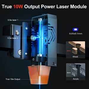 ORTUR Laser Master 3 with Foldable Feet Laser Cutter, 10W Output Power 0.05 * 0.1mm Compressed Spot Laser Engraver, Laser Engraving Machine for Wood and Metal, APP Control (with Air Assist Nozzle)