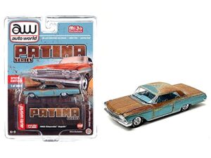 1962 chevy impala blue (weathered) with blue interior patina series ltd ed to 3600 pieces worldwide 1/64 diecast model car by auto world cp7935