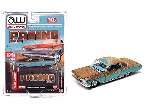 1962 Chevy Impala Blue (Weathered) with Blue Interior Patina Series Ltd Ed to 3600 Pieces Worldwide 1/64 Diecast Model Car by Auto World CP7935