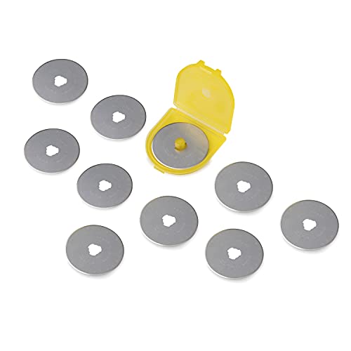 OLFA 45mm Rotary Cutter Replacement Blades, 10 Blades (RB45-10) - Tungsten Steel Circular Rotary Fabric Cutter Blade for Quilting, Sewing, and Crafts, Fits Most 45mm Rotary Cutters