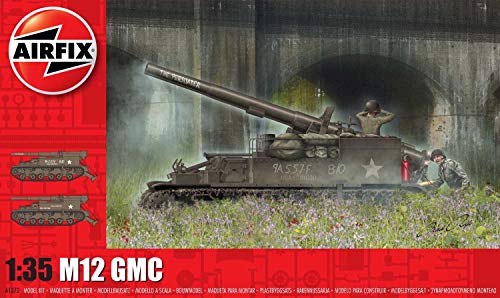 Airfix M12 GMC 1:35 WWII Military Tank Armor Plastic Model Kit A1372, Unpainted