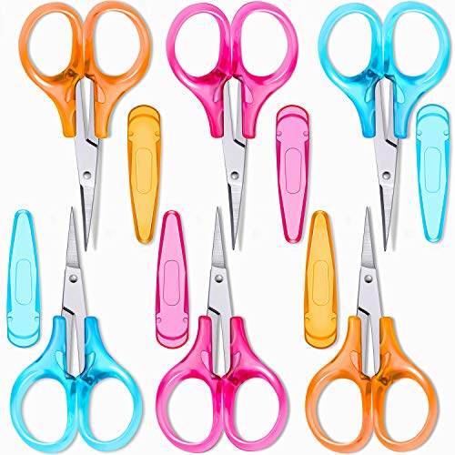 Detail Craft Scissors Set Stainless Steel Scissors Straight Tip Scissors Curved Tip Scissors with Protective Cover for Facial Hair Trimming, Sewing, Crafting, DIY Projects (6 Pieces)