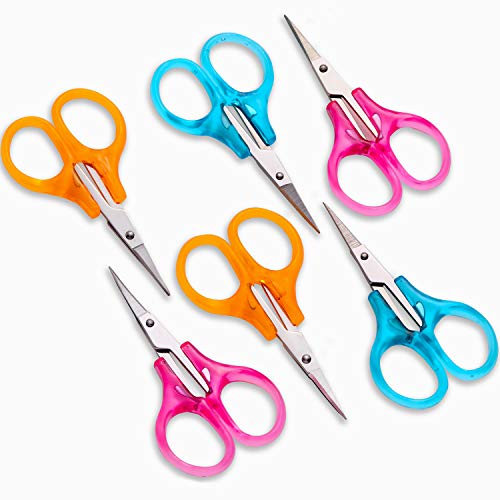 Detail Craft Scissors Set Stainless Steel Scissors Straight Tip Scissors Curved Tip Scissors with Protective Cover for Facial Hair Trimming, Sewing, Crafting, DIY Projects (6 Pieces)