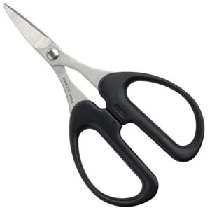 allex rubber scissors heavy duty sharp japanese stainless steel 1″, small rubber cutting scissors for rubber sheet, rubber stamp, craft, curved blade tips, made in japan, black
