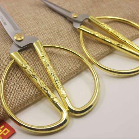 Wasan Gold Plated Dragon and Phoenix Relief Design Bonsai Scissors, Chinese Shears Household Traditional Scissors for Sewing, Art Craft, Food Paper Cutting - 2 Packs (5" and 6")