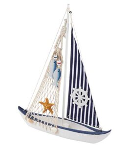 juvale sailboat model decoration – wooden sailing boat home decor set, beach nautical design, navy blue and white with ship’s wheel, 13 x 15 x 3 inches