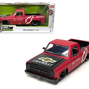 1985 Chevy C10 Pickup Truck Matt Red with Black Hood Chevy Performance Just Trucks Series 1/24 Diecast Model Car by Jada 34315