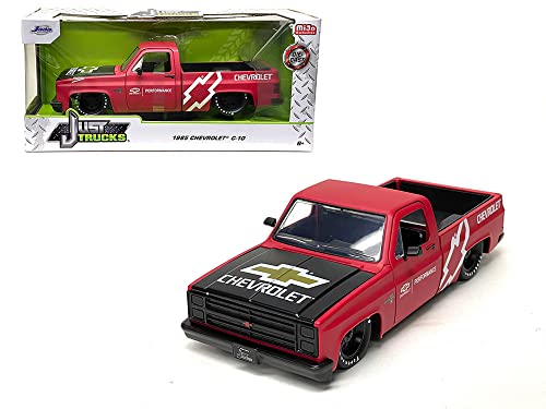 1985 Chevy C10 Pickup Truck Matt Red with Black Hood Chevy Performance Just Trucks Series 1/24 Diecast Model Car by Jada 34315