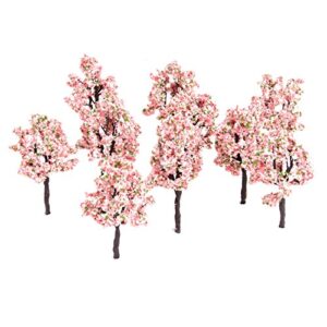 yetaha 10pcs pink flower model tree railway train diorama garden scenery layout architecture trees for diy landscape, 11cm/4.33″