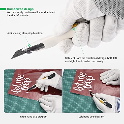 FOSHIO Craft Knife for Art, Craft, Model Making, Auto Locking Retractable Utility Knife with 10PCS Replacement Snap Off Blades 9MM, Box Cutter for Cartons, Cardboard, Leather and Boxes