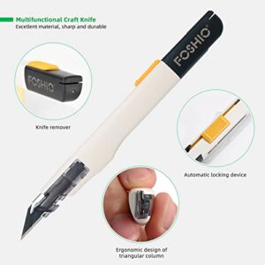 FOSHIO Craft Knife for Art, Craft, Model Making, Auto Locking Retractable Utility Knife with 10PCS Replacement Snap Off Blades 9MM, Box Cutter for Cartons, Cardboard, Leather and Boxes