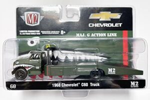1:64 scale diecast model car compatible with 1968 chevy c60 truck flatbed maj.g action line 39100-hs01 by m2 machines, green