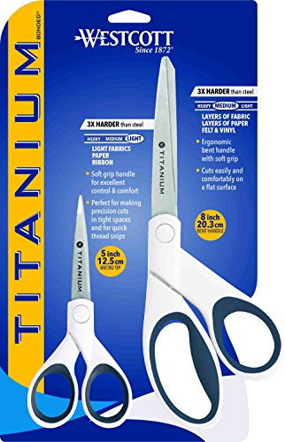 Westcott 8" Bent and 5" Straight Titanium Bonded Craft Scissors, Combo Pack (16378)