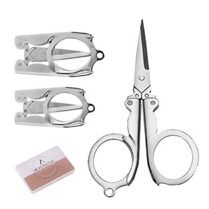 beadnova folding scissors with keychain stainless steel travel portable scissors for craft, camping, outdoors (3pcs, assorted)