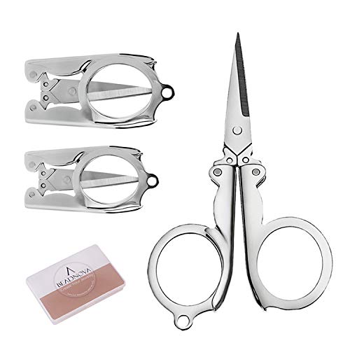 BEADNOVA Folding Scissors with Keychain Stainless Steel Travel Portable Scissors for Craft, Camping, Outdoors (3pcs, Assorted)