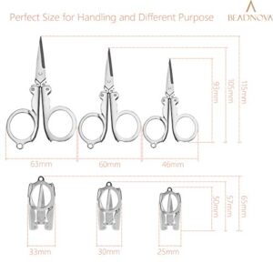 BEADNOVA Folding Scissors with Keychain Stainless Steel Travel Portable Scissors for Craft, Camping, Outdoors (3pcs, Assorted)