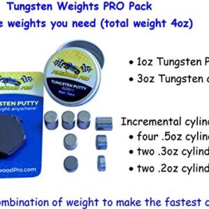 Pinewood Pro 1oz Tungsten Putty and 3oz Tungsten Cylinders - Weights for use on Derby Cars