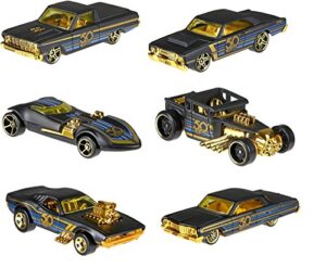 new 1:64 hot wheels 50th anniversary black & gold collection – bone shaker, twin mill, rodger dodger, dodge dart, impala & ford ranchero set of 6pcs diecast model car by hotwheels