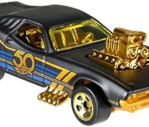 New 1:64 Hot Wheels 50th Anniversary Black & Gold Collection - Bone Shaker, Twin Mill, Rodger Dodger, Dodge Dart, Impala & Ford Ranchero Set of 6pcs Diecast Model Car By HotWheels