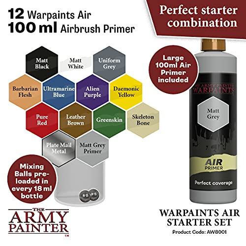 The Army Painter Warpaints Air Starter Set - Paint and Primer for Tabletop Roleplaying, Boardgames, and Wargames Miniature Model Painting - Non-Toxic Water-Based Airbrush Paint Set