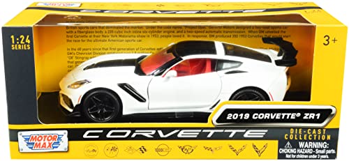 Motormax Toy 2019 Chevy Corvette C7 ZR1 White and Black with Red Interior History of Corvette Series 1/24 Diecast Model Car by Motormax 79356, 79356w-rd