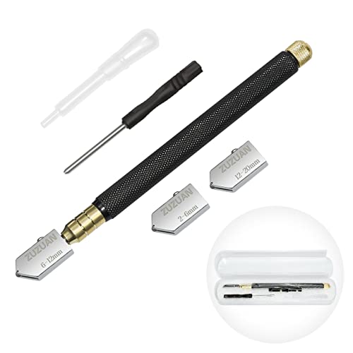 ZUZUAN Glass Cutter 2mm-20mm, Upgrade Glass Cutter Tool, Pencil Style Oil Feed Carbide Tip for Glass Cutting/Tiles/Mirror/Mosaic