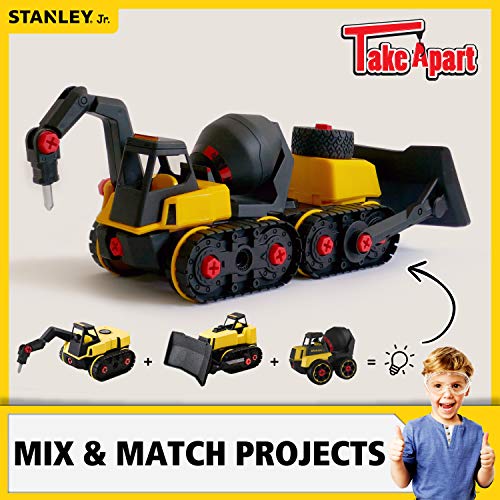 Stanley Jr Take Apart Cement Mixer Kit for Kids TT003-SY: Children’s 23 Piece Yellow STEM Construction Toy Truck with Figure Screwdriver Bolts, Ages 3+