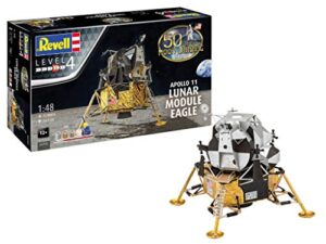 revell rv03701 moon landing 1:48 – apollo 11 lunar module & eagle plastic model kit, silver/white