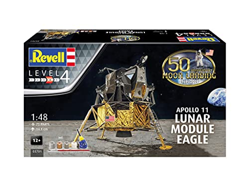 Revell RV03701 Moon Landing 1:48 - Apollo 11 Lunar Module & Eagle Plastic Model kit, Silver/White