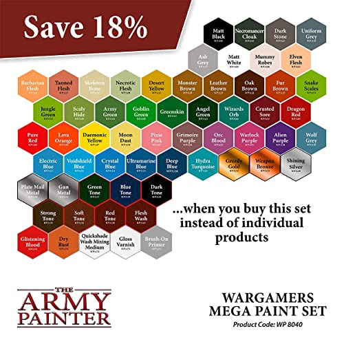 The Army Painter Mega Paint Set (60 Paints Plus 100 Rust-Proof Mixing Balls) - Mega Brush Set Bundle - Miniature Painting Kit of 60 Acrylic Paints and 10 Wargamer Miniature Paint Brushes