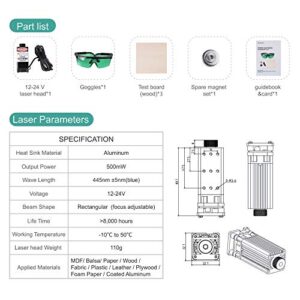 Sovol 3D 500mW Laser Module, 12-24V Engraving Laser Head Kits Magnetic Design with Goggles, Test Wooden Boards for SV01/ SV02/ Ender 3 V2/ Ender 3/ Ender 3 Pro/Ender 5 / Ender 5 Pro 3D Printer