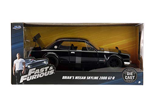 Jada Toys Fast & Furious 1:24 Brians's Nissan Skyline 2000 GT-R Die-cast Car, Toys for Kids and Adults (JA99686) , Black