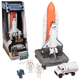 space shuttle and toy rocket ship set – 10 piece complex 39 launch site with astronauts, rockets, space shuttle, and ground vehicle – measures 15″