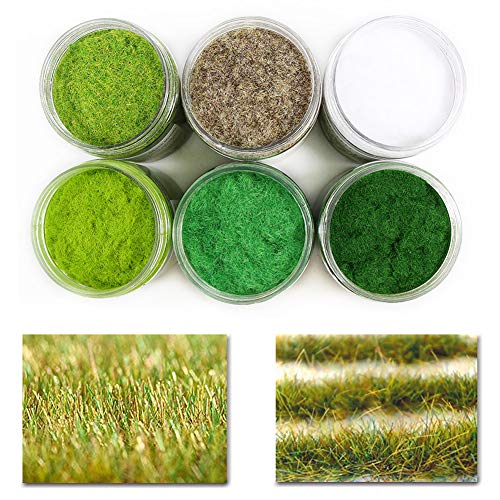 CFA5 6X 35g Mixed 2mm-3mm Static Grass Terrain Powder Green Fake Grass Fairy Garden Miniatures Landscape Artificial Sand Table Model Railway Layout