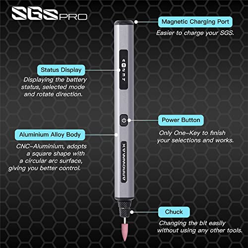 ARROWMAX Electric Engraving Pen, Polishing Pen with 42 Bits, Aluminum Case, Smart Motion Control, OLED, Bluetooth, APP, Wireless Magnetic Charge, for Jewelry, Wood, Glass, Stone, Carving (SGS PRO)