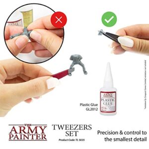 The Army Painter 2-Piece Precision Tweezers Set of Slant & Pointy Tweezers – Craft Tweezers Precision Fine Point for Assembling Miniatures- Small Crafting Tweezers: 95 mm Flat Tip & 103 mm Pointy Tip