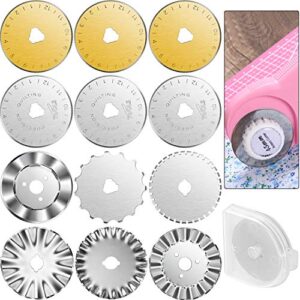 12 pieces rotary cutter blades replacement rotary blades round trimmer refill blades in 45 mm compatible with fiskars olfa rotary cutter for quilting cutting sewing crafts, 8 types