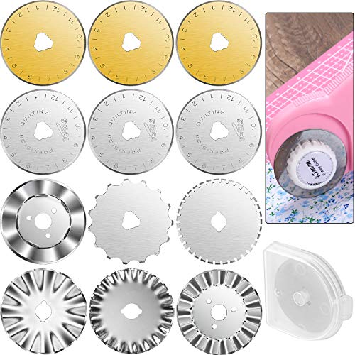 12 Pieces Rotary Cutter Blades Replacement Rotary Blades Round Trimmer Refill Blades in 45 mm Compatible with Fiskars Olfa Rotary Cutter for Quilting Cutting Sewing Crafts, 8 Types