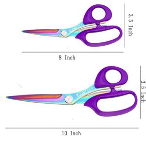 KUONIIY Fabric Scissors,Multi-Purpose Heavy Duty Colorful Titanium Plated Stainless Steel Sewing Scissors,Sewing Fabric Leather Dressmaking Shears Professional Scissors，2 Pack（8Inch+10Inch）