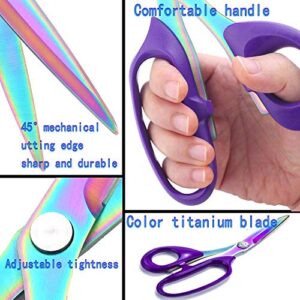 KUONIIY Fabric Scissors,Multi-Purpose Heavy Duty Colorful Titanium Plated Stainless Steel Sewing Scissors,Sewing Fabric Leather Dressmaking Shears Professional Scissors，2 Pack（8Inch+10Inch）