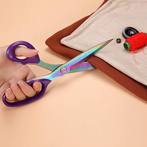 KUONIIY Fabric Scissors,Multi-Purpose Heavy Duty Colorful Titanium Plated Stainless Steel Sewing Scissors,Sewing Fabric Leather Dressmaking Shears Professional Scissors，2 Pack（8Inch+10Inch）