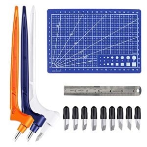 9 pcs craft cutting tools set, 360-degree rotating blade craft knife, stainless steel gyro cutter craft with replacement heads mat steel ruler for diy craft, stencil, scrapbook