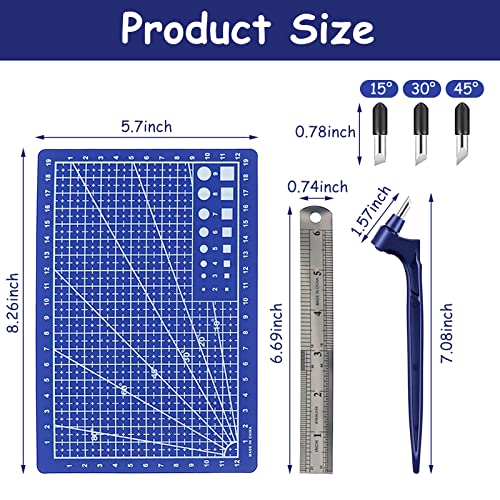 9 Pcs Craft Cutting Tools Set, 360-Degree Rotating Blade Craft Knife, Stainless Steel Gyro Cutter Craft with Replacement Heads Mat Steel Ruler for DIY Craft, Stencil, Scrapbook