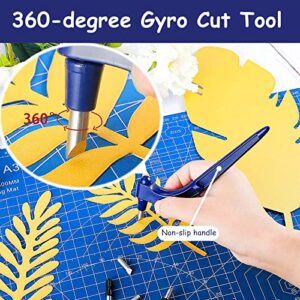 9 Pcs Craft Cutting Tools Set, 360-Degree Rotating Blade Craft Knife, Stainless Steel Gyro Cutter Craft with Replacement Heads Mat Steel Ruler for DIY Craft, Stencil, Scrapbook