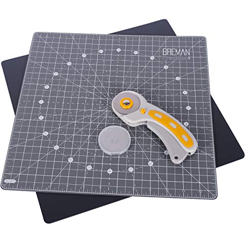 WA Portman Rotating Self Healing Cutting Mat And Rotary Cutter Set - Rotating Cutting Mat for Sewing & Quilting - 13x13 Inch Self Healing Cutting Mat Set - Rotary Cutter Mat - 5 Extra Blades