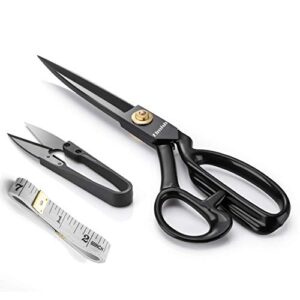 elmish dressmaking scissors (8 inch, black) – dressmaker fabric sewing shears – tailor’s scissors for cutting fabric, leather em-001-r8-b (8”, right-handed)