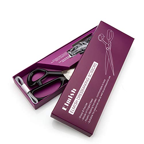 Elmish Dressmaking Scissors (8 inch, Black) - Dressmaker Fabric Sewing Shears - Tailor's Scissors for Cutting Fabric, Leather EM-001-R8-B (8'', Right-Handed)
